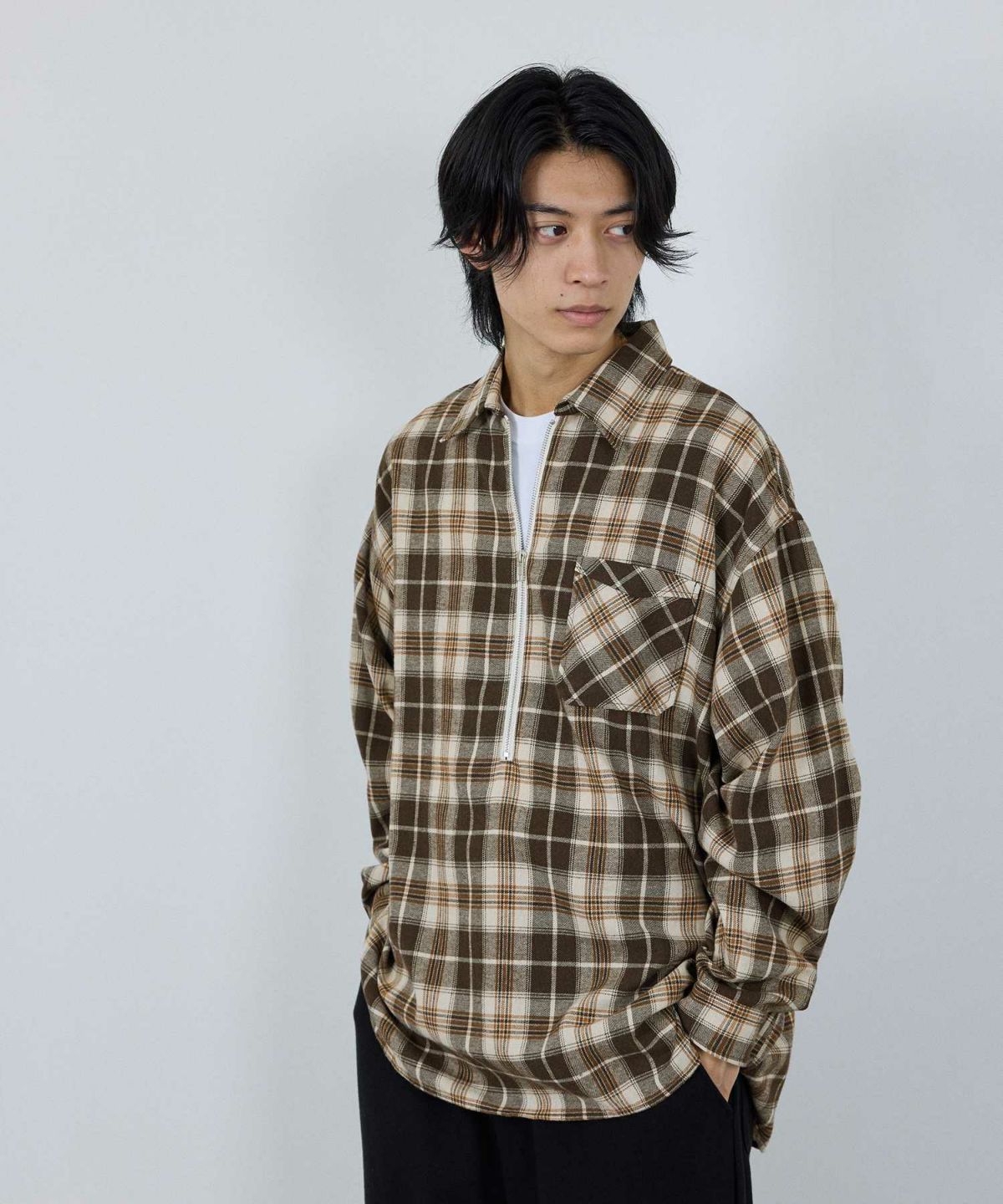 nAvy ハーフジップオンブレネルシャツ レディース