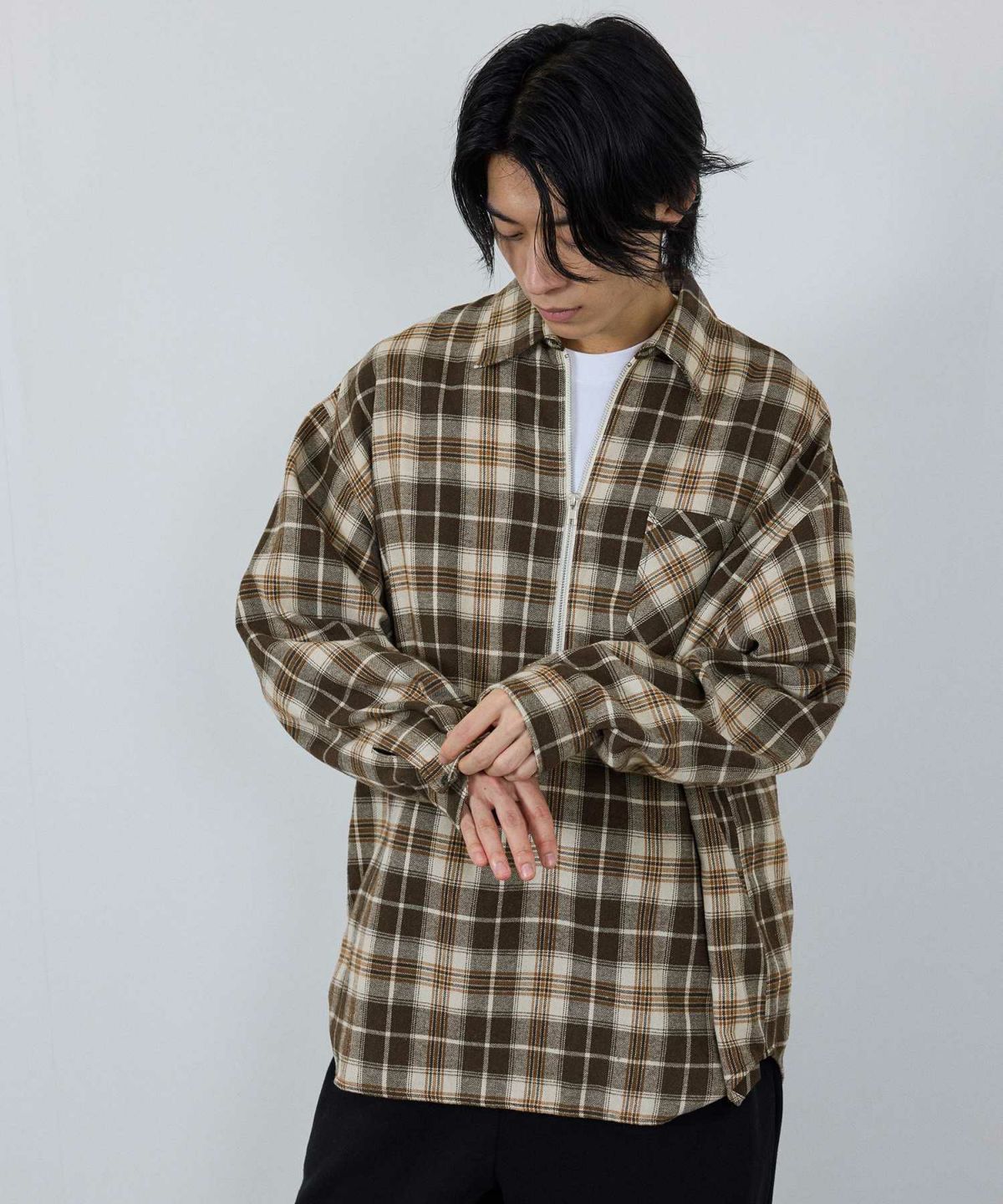 nAvy ハーフジップオンブレネルシャツ レディース