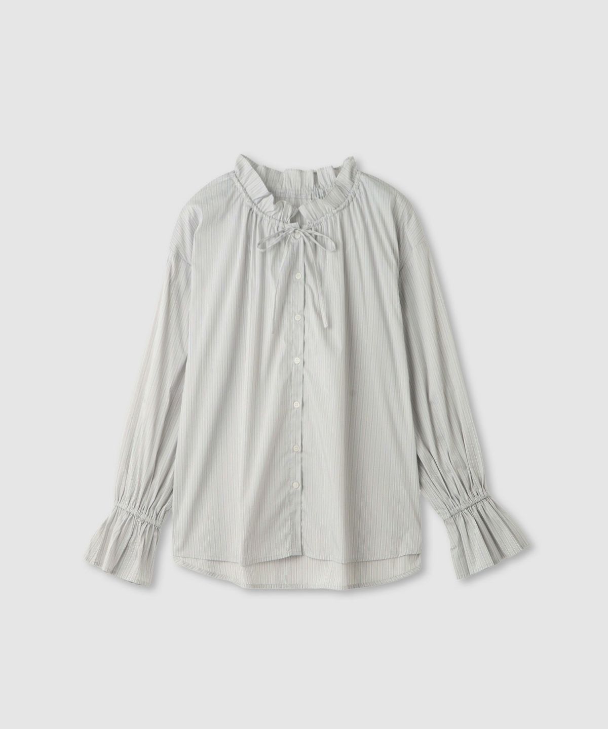 Idnes ストライプフリルブラウス レディース