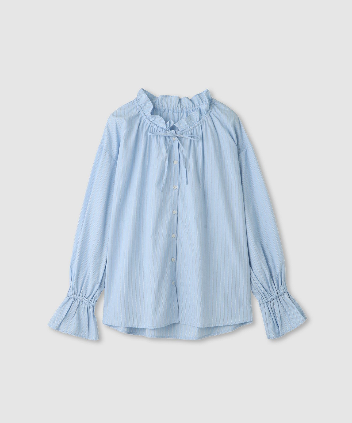 Idnes ストライプフリルブラウス レディース