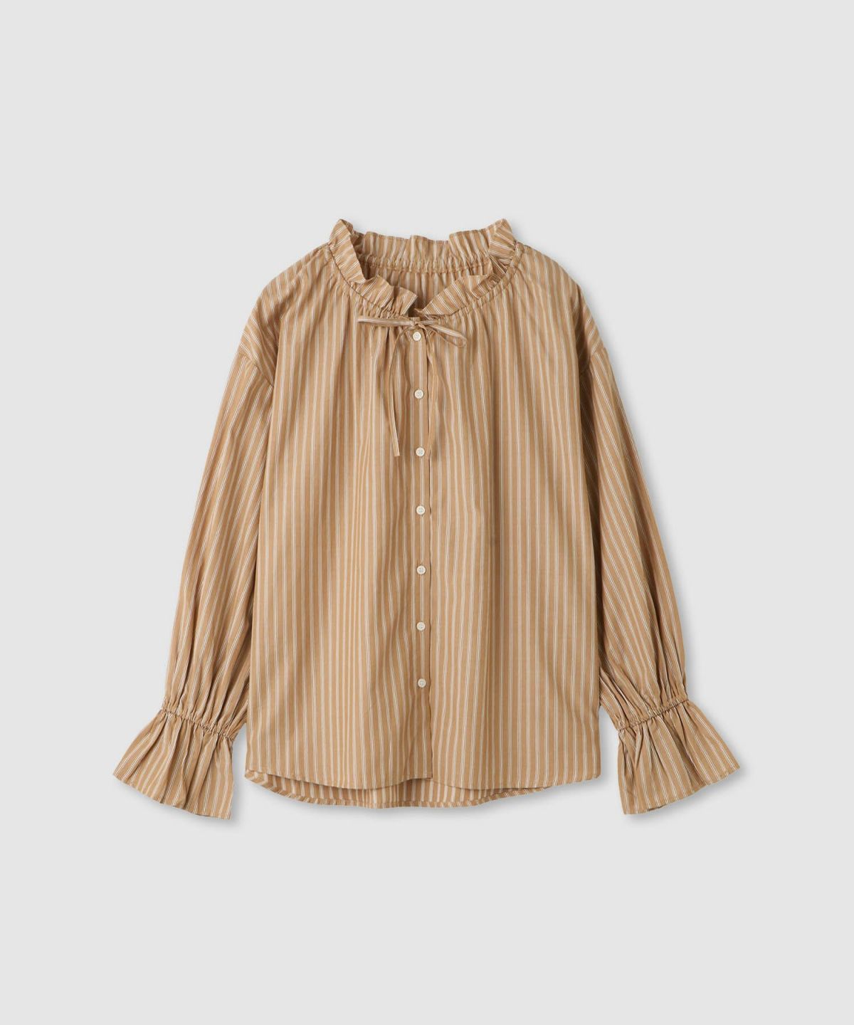 Idnes ストライプフリルブラウス レディース