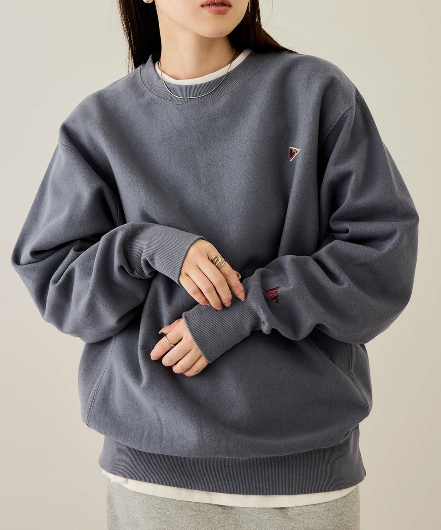 NAVY ヘビーウェイト ワンポイント刺繍クルーネックスウェット メンズ