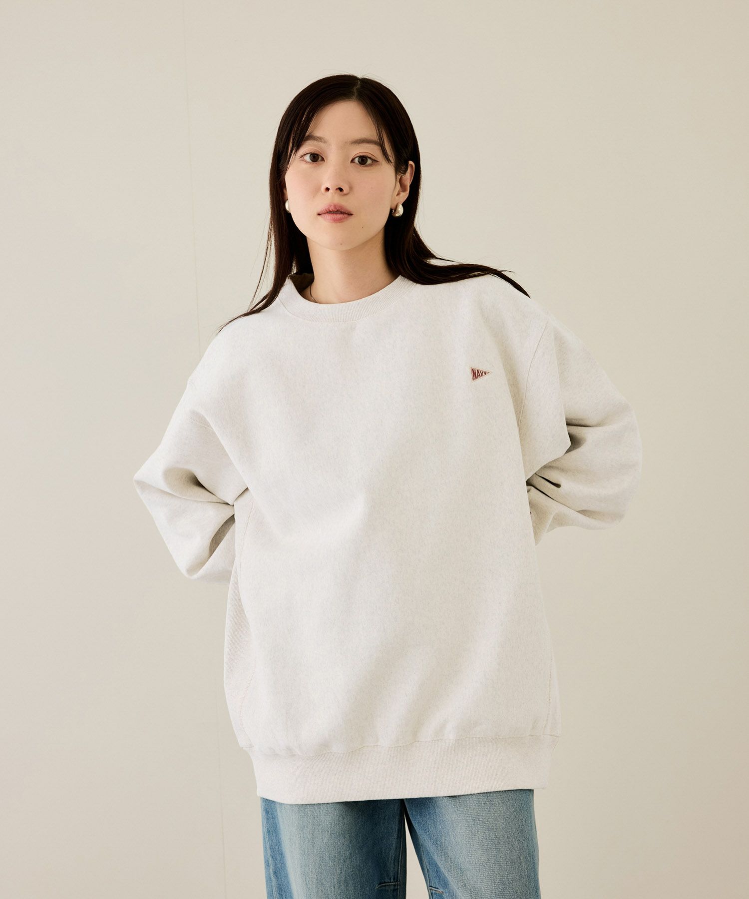 NAVY  ヘビーウェイト ワンポイント刺繍クルーネックスウェット メンズ商品画像-5