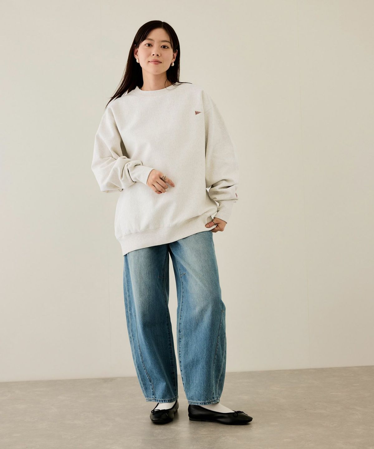 NAVY ヘビーウェイト ワンポイント刺繍クルーネックスウェット メンズ