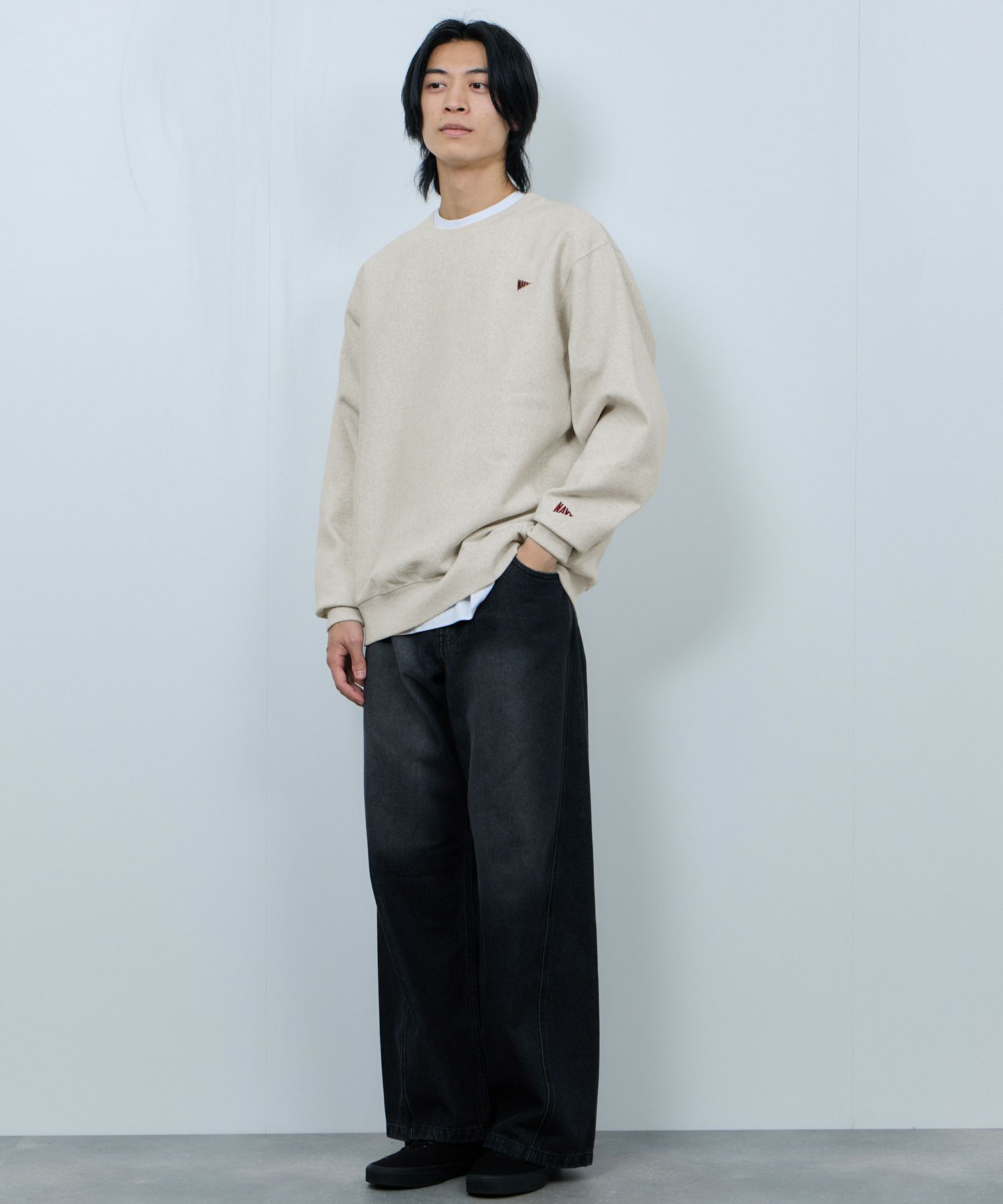 NAVY ヘビーウェイト ワンポイント刺繍クルーネックスウェット メンズ