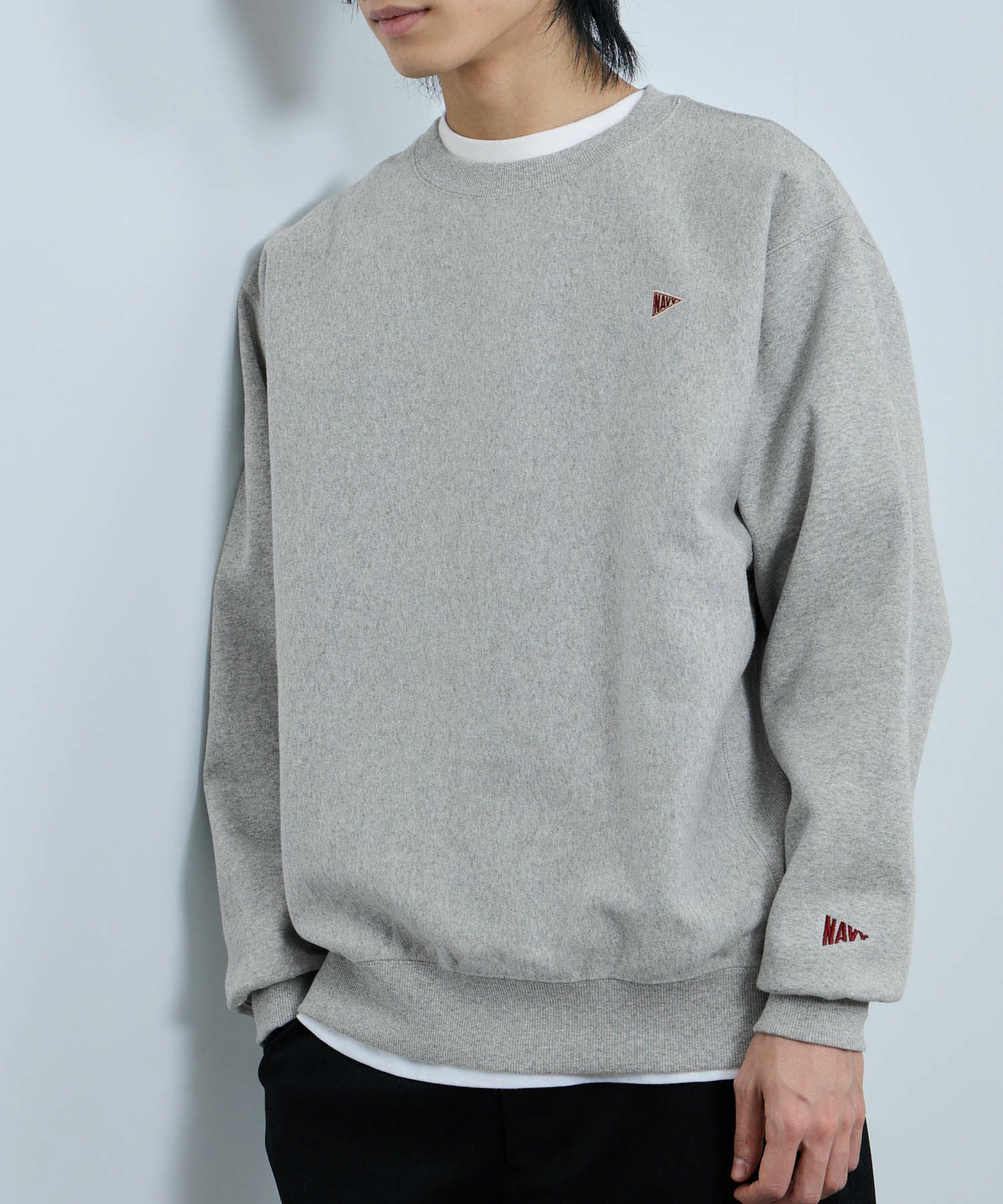 NAVY ヘビーウェイト ワンポイント刺繍クルーネックスウェット メンズ