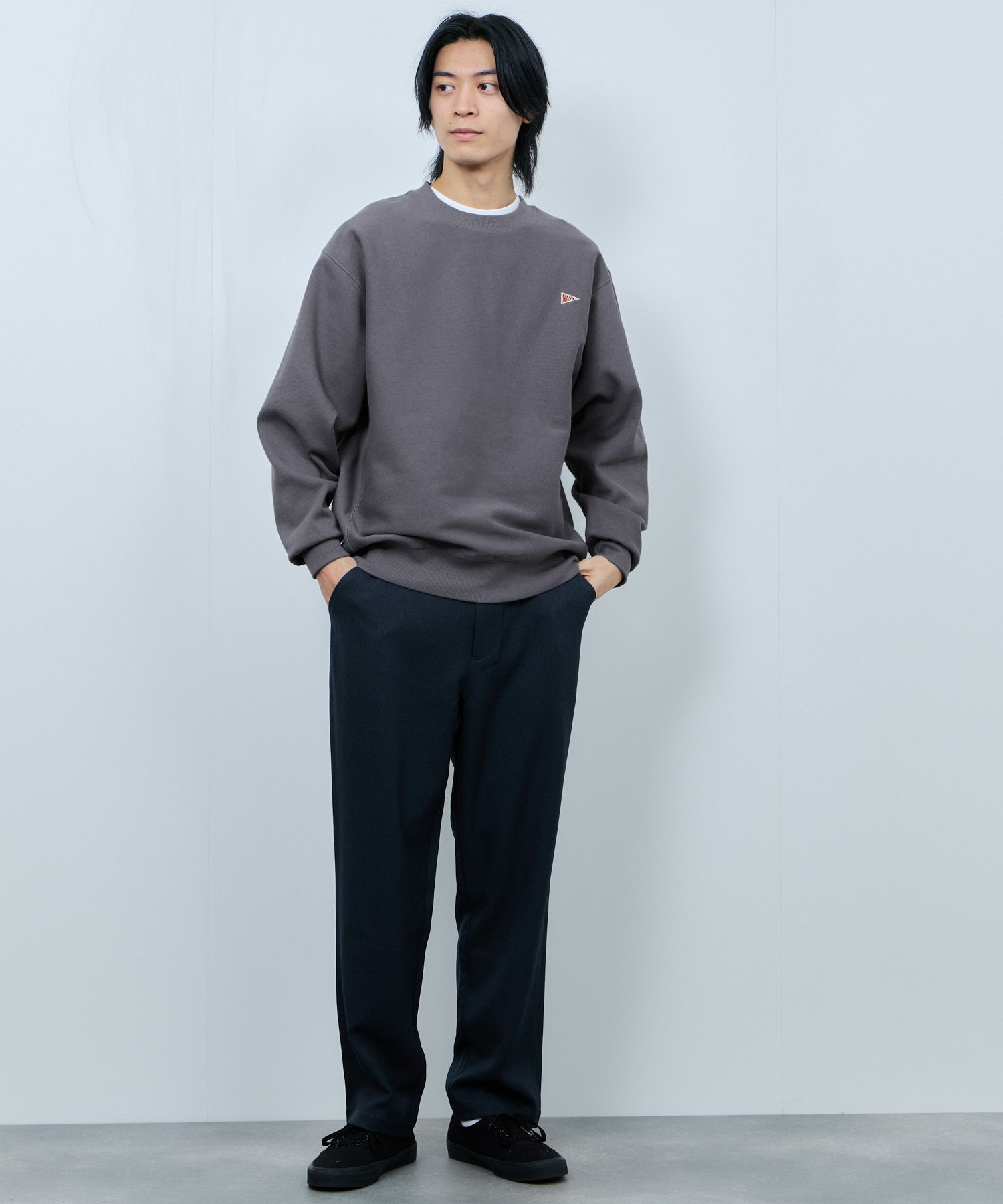 NAVY ヘビーウェイト ワンポイント刺繍クルーネックスウェット メンズ