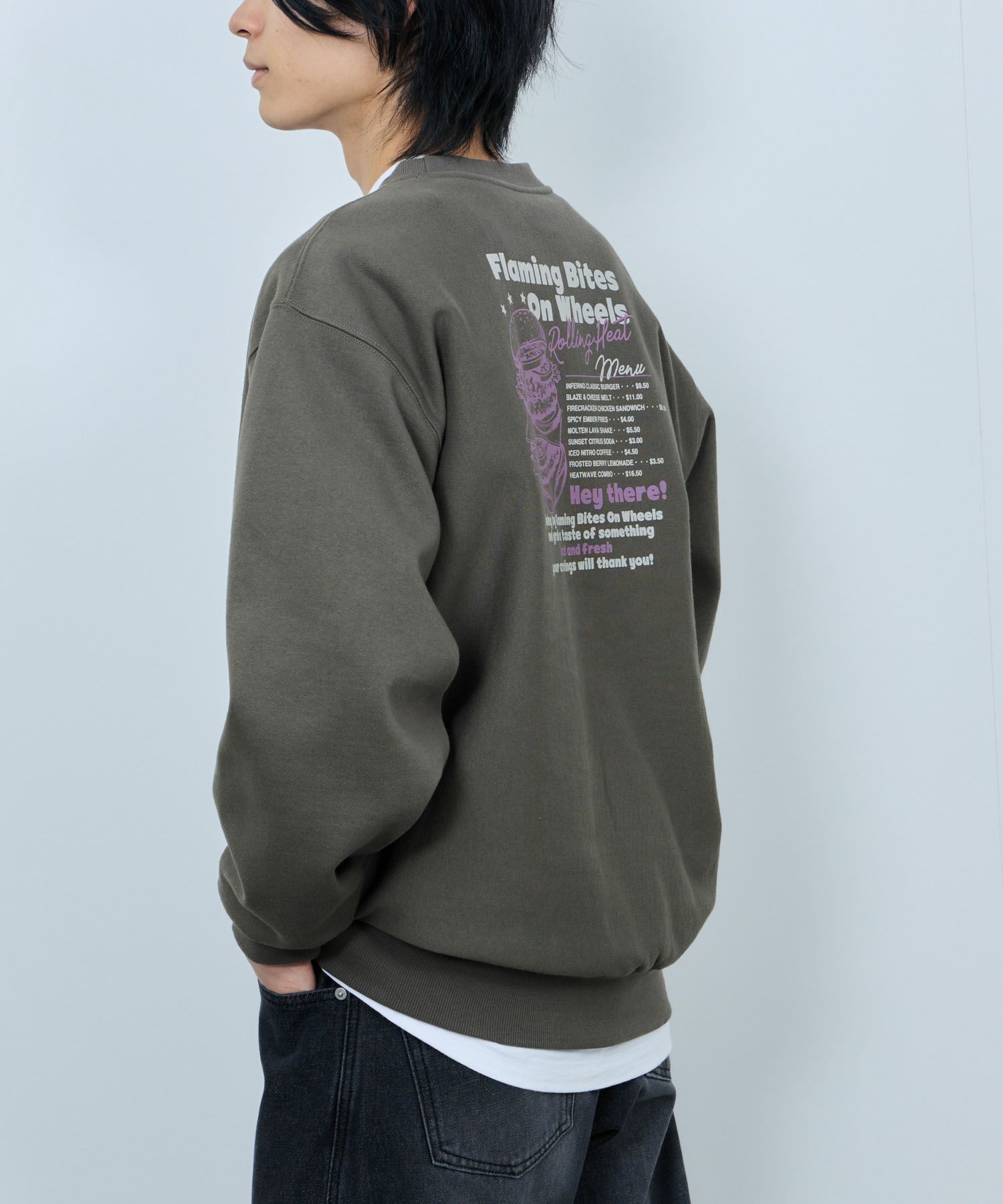 NAVY ヘビーウェイト フードプリントクルーネックスウェット メンズ商品画像-5