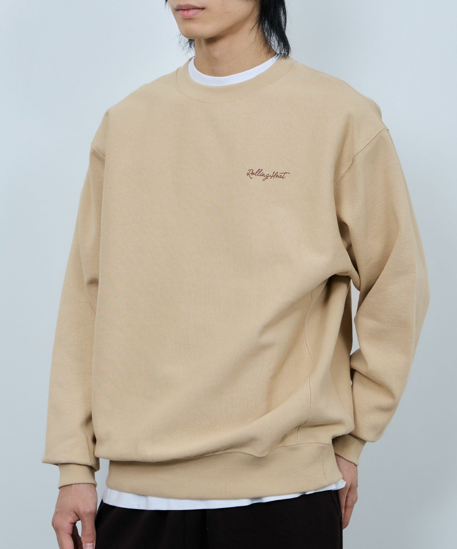 NAVY ヘビーウェイト フードプリントクルーネックスウェット メンズ