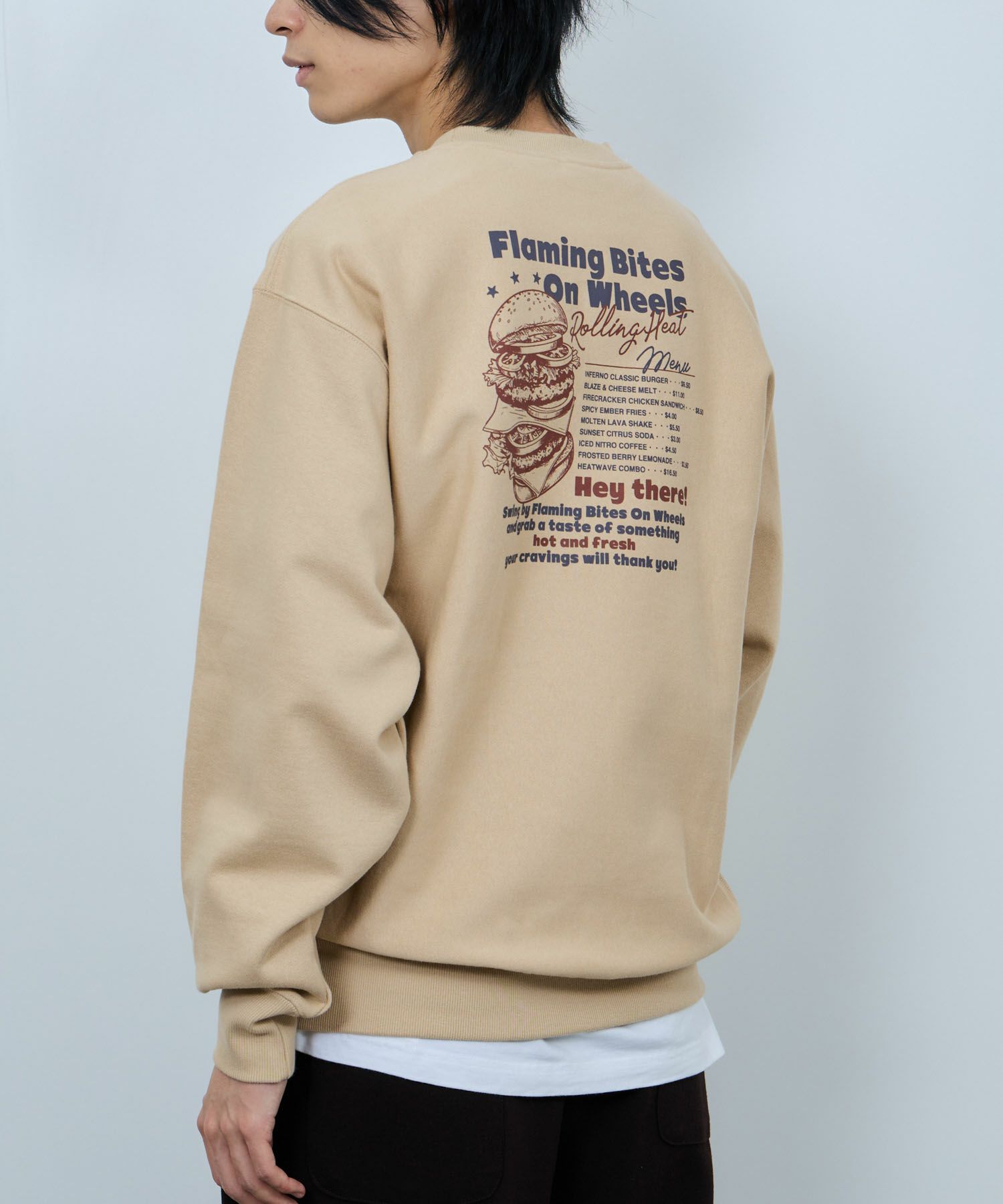 NAVY ヘビーウェイト フードプリントクルーネックスウェット メンズ