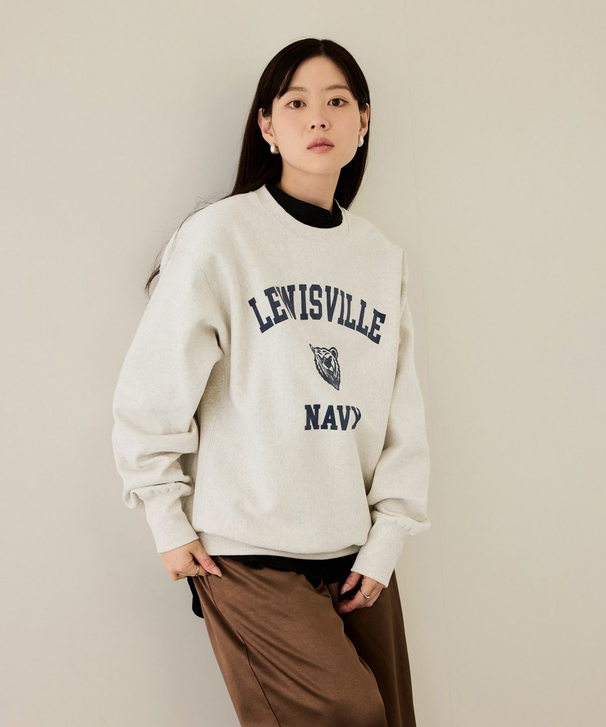 NAVY ヘビーウェイト カレッジプリントクルーネックスウェット メンズ
