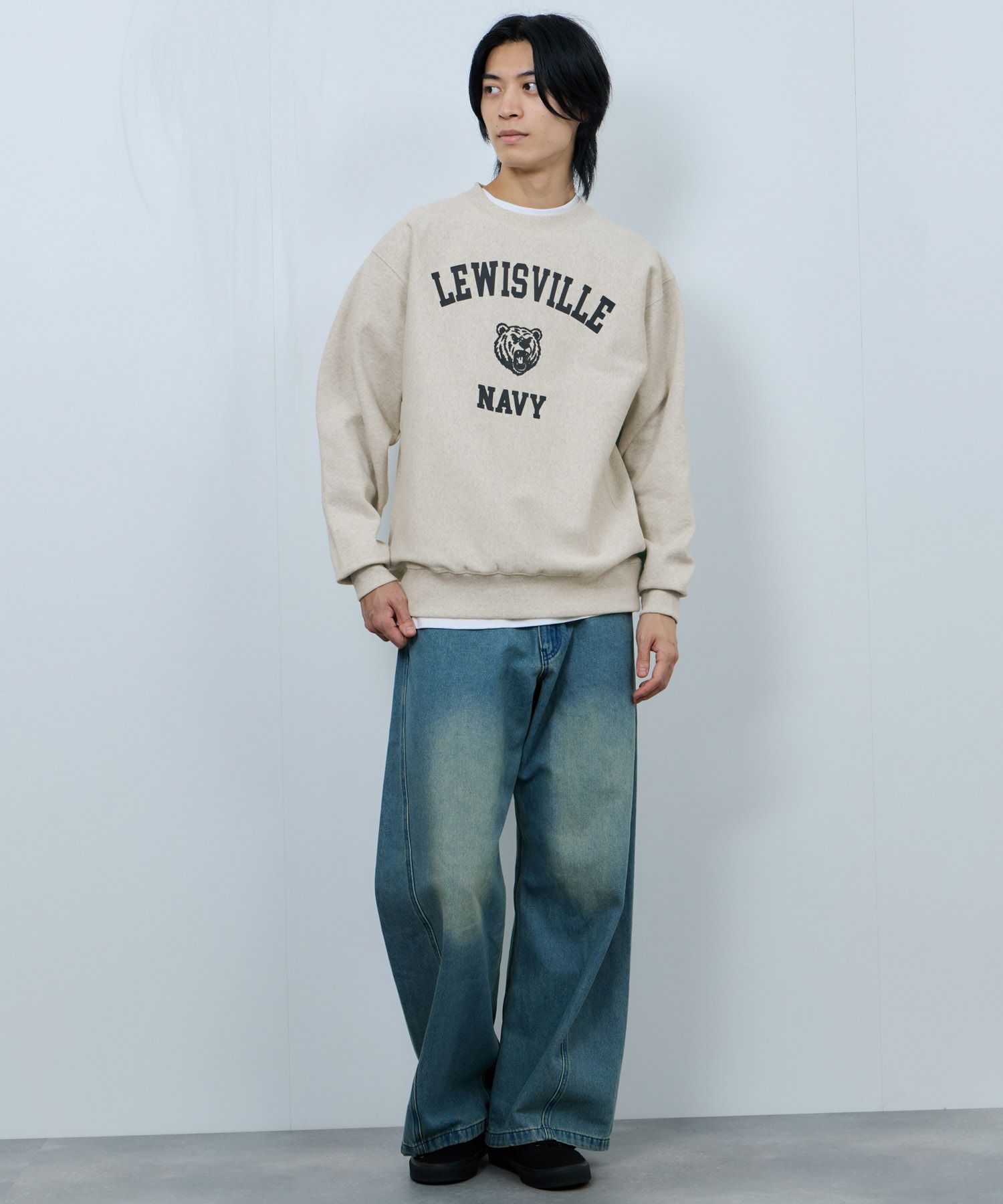 NAVY ヘビーウェイト カレッジプリントクルーネックスウェット メンズ