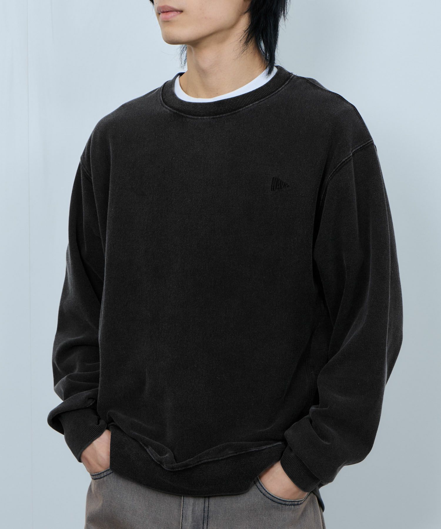 NAVY ヘビーウェイト 裏毛アシッド加工クルーネックスウェット メンズ商品画像-1