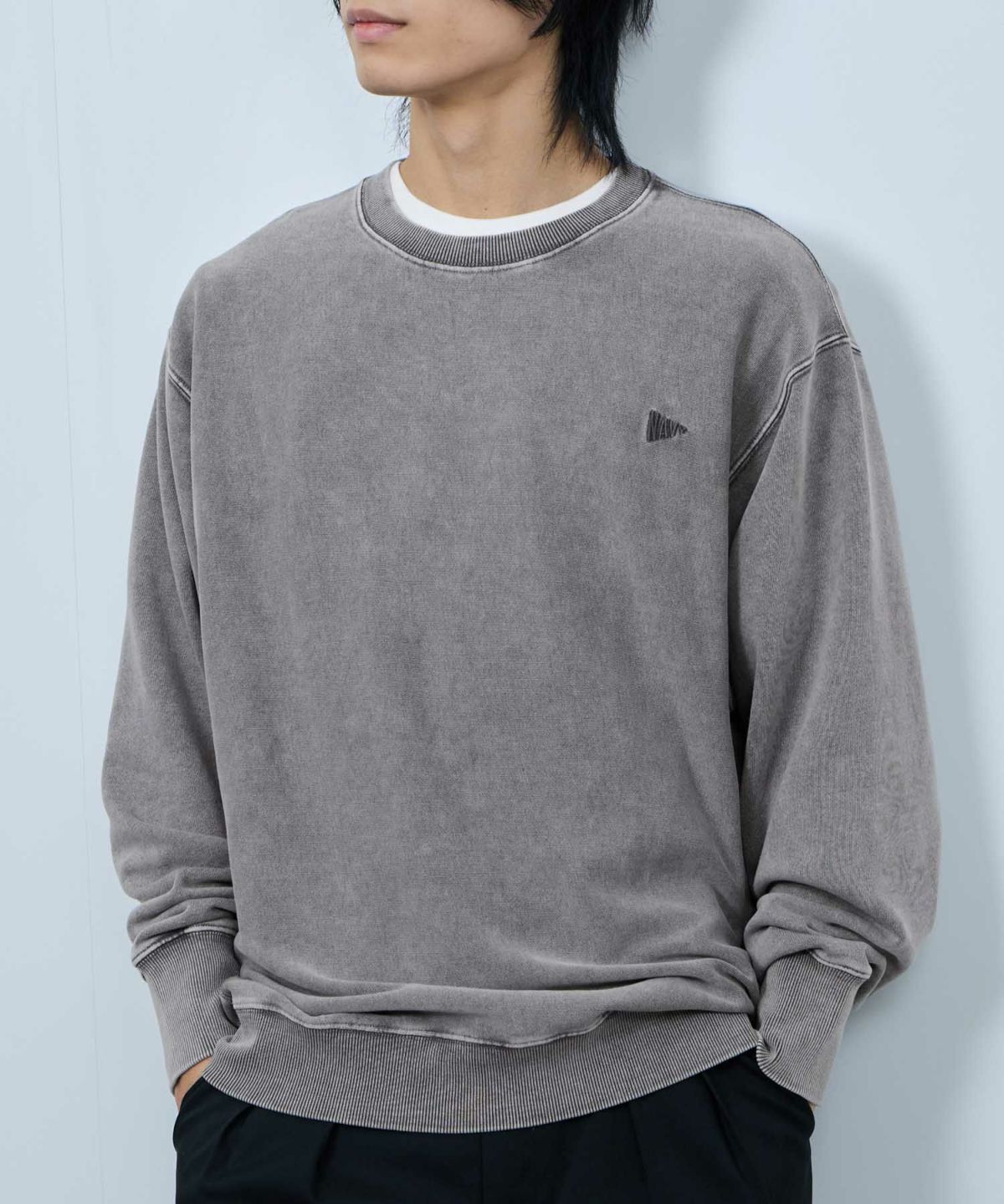 NAVY ヘビーウェイト 裏毛アシッド加工クルーネックスウェット メンズ