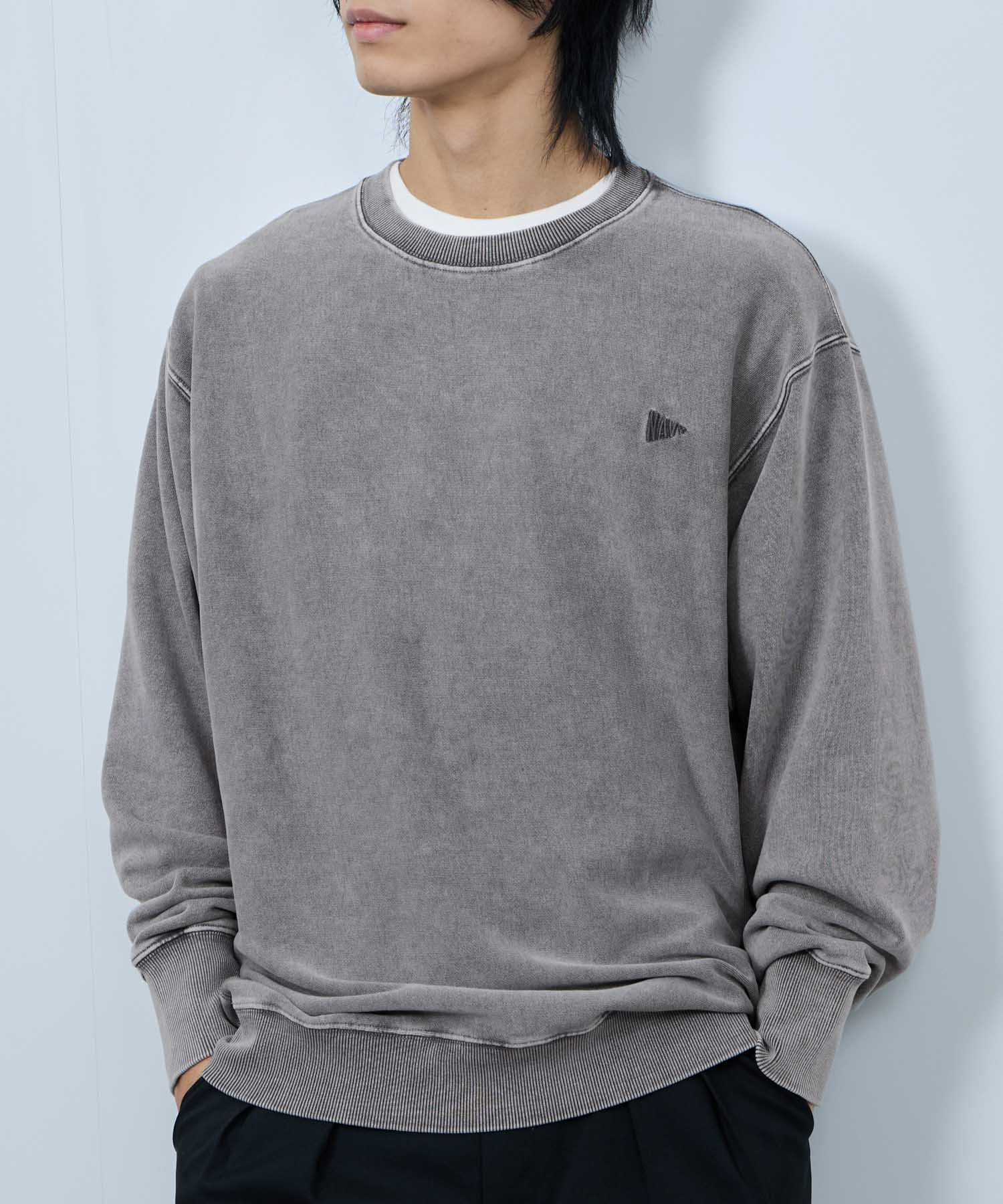 NAVY ヘビーウェイト 裏毛アシッド加工クルーネックスウェット メンズ