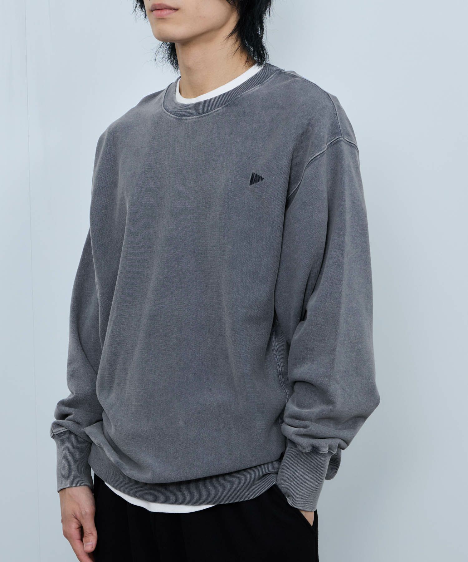 NAVY  ヘビーウェイト 裏毛アシッド加工クルーネックスウェット メンズ商品画像-3