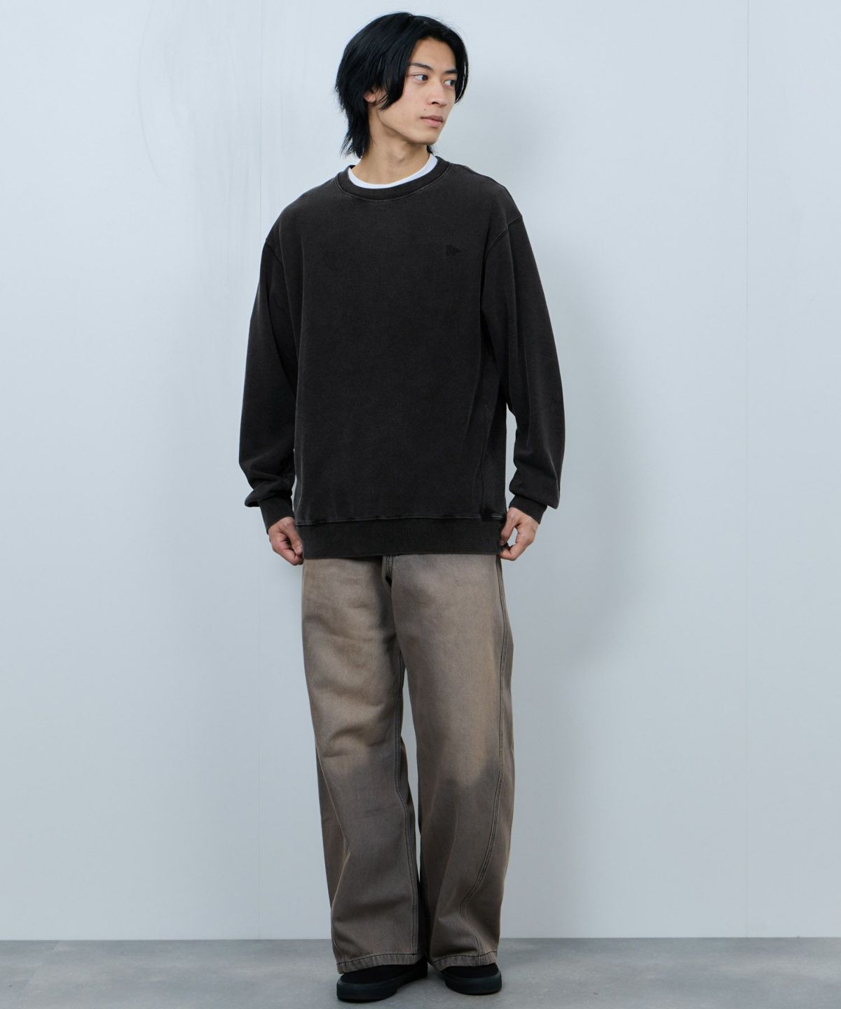 NAVY ヘビーウェイト 裏毛アシッド加工クルーネックスウェット メンズ