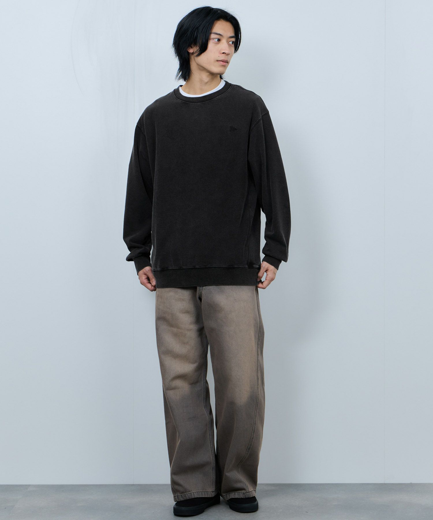 NAVY ヘビーウェイト 裏毛アシッド加工クルーネックスウェット メンズ