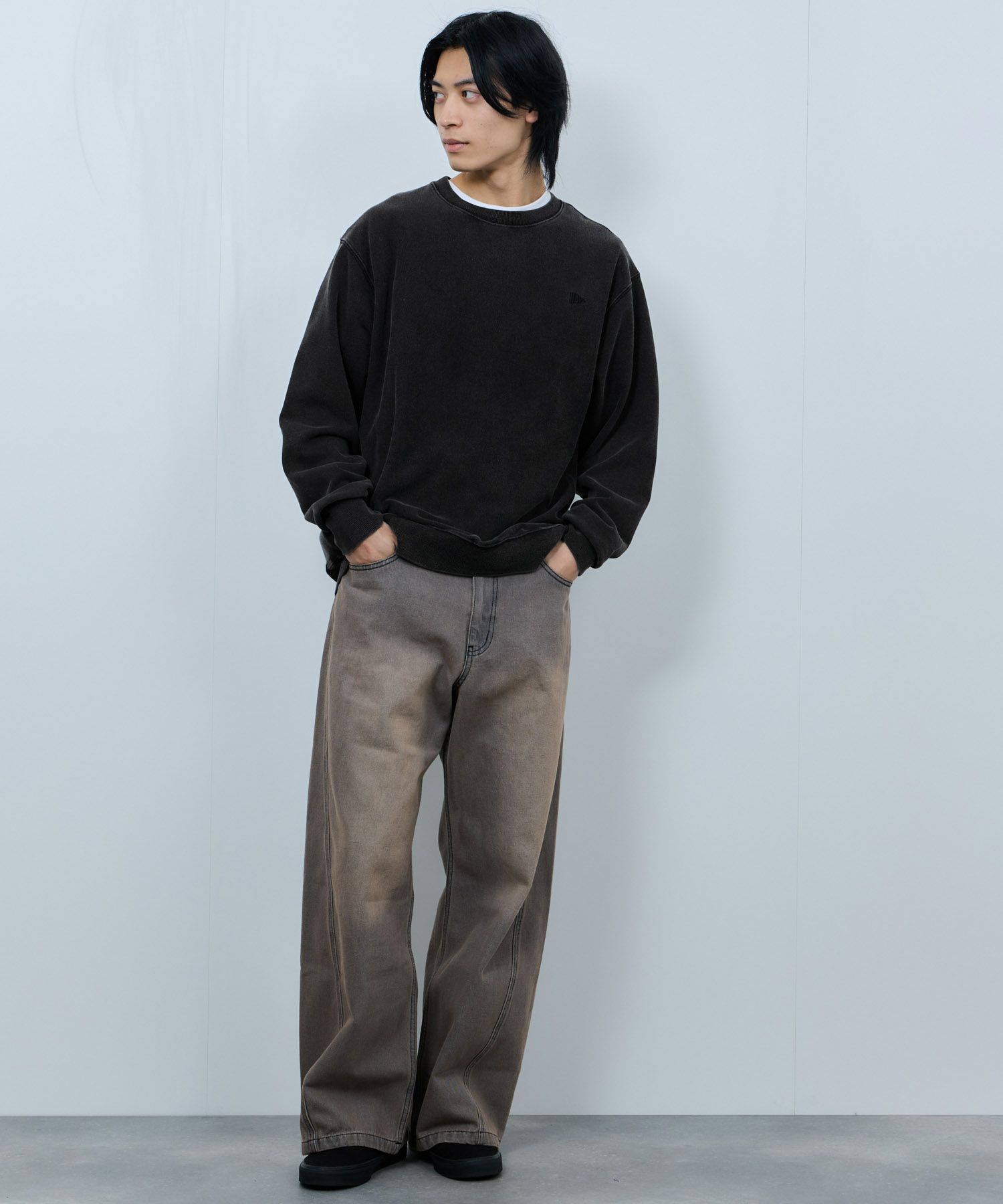 NAVY  ヘビーウェイト 裏毛アシッド加工クルーネックスウェット メンズ商品画像-9