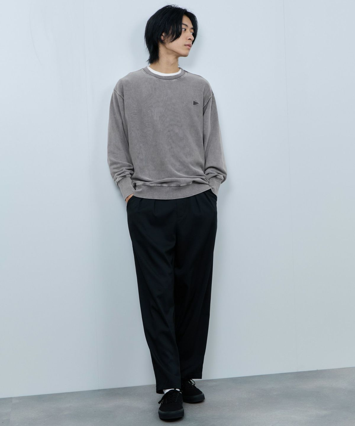 NAVY ヘビーウェイト 裏毛アシッド加工クルーネックスウェット メンズ