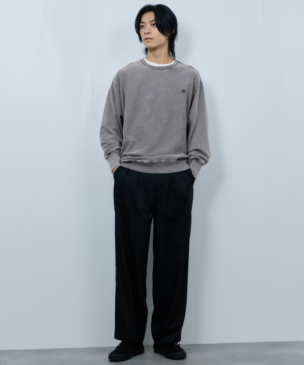 NAVY ヘビーウェイト 裏毛アシッド加工クルーネックスウェット メンズ