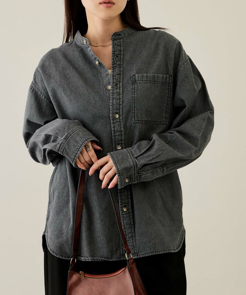 nAvy ルーズデニムスタンドカラーシャツ レディース