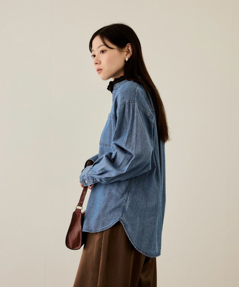 nAvy  ルーズデニムスタンドカラーシャツ レディース商品画像-6