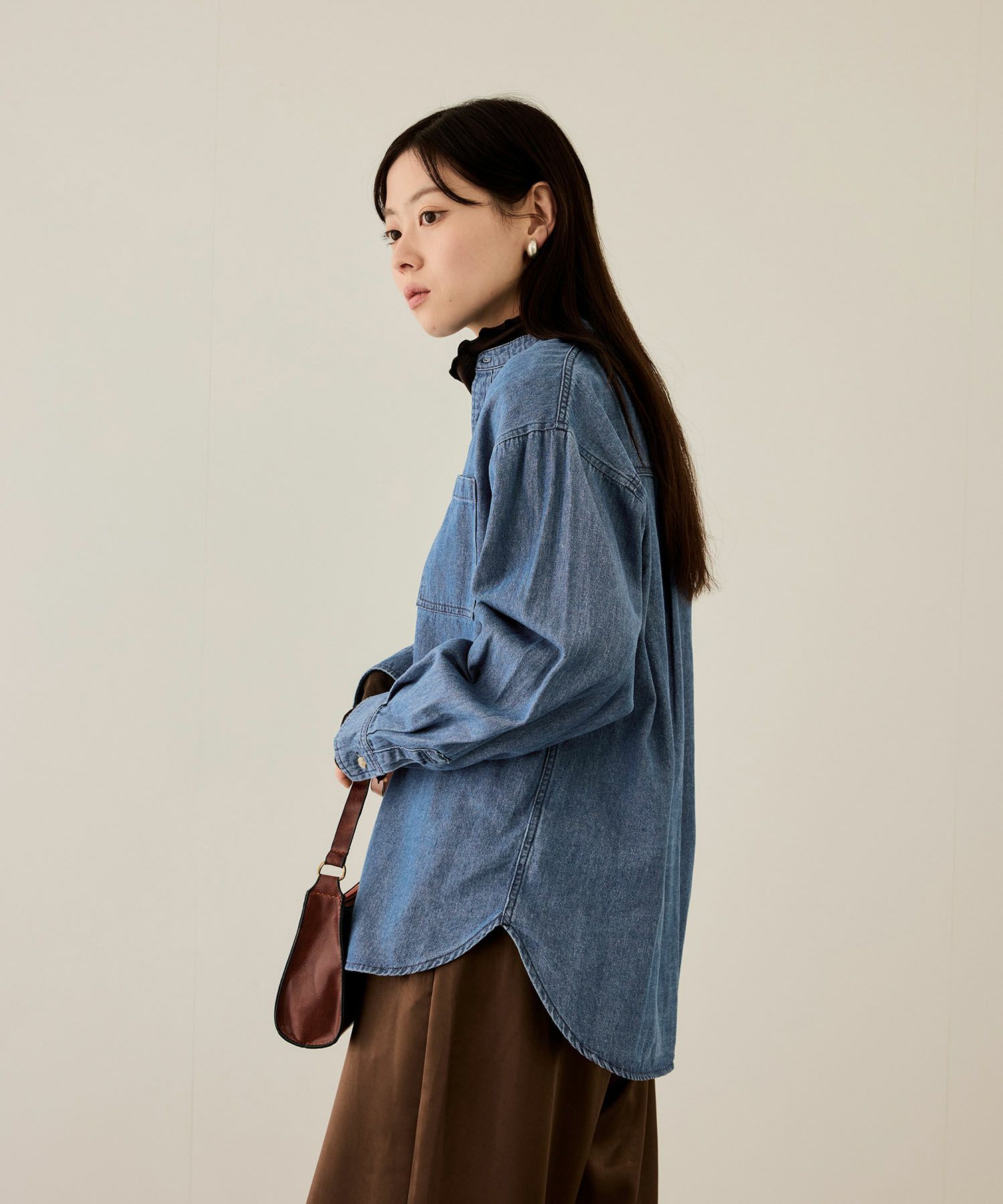 nAvy  ルーズデニムスタンドカラーシャツ レディース商品画像-6