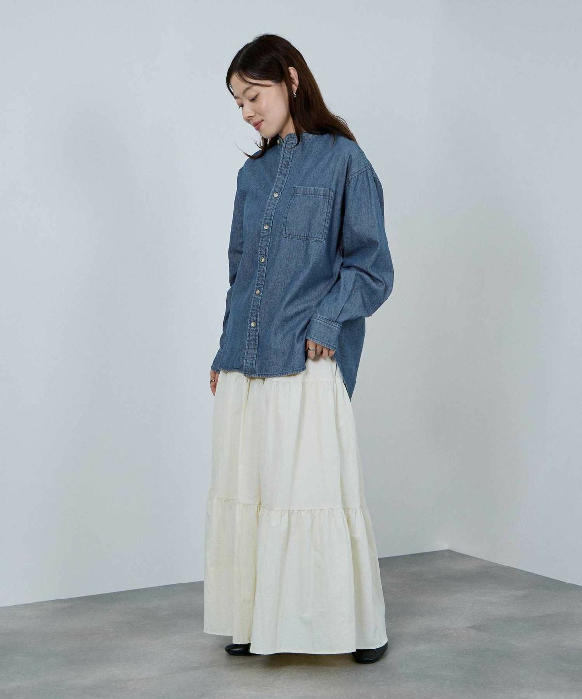 nAvy ルーズデニムスタンドカラーシャツ レディース