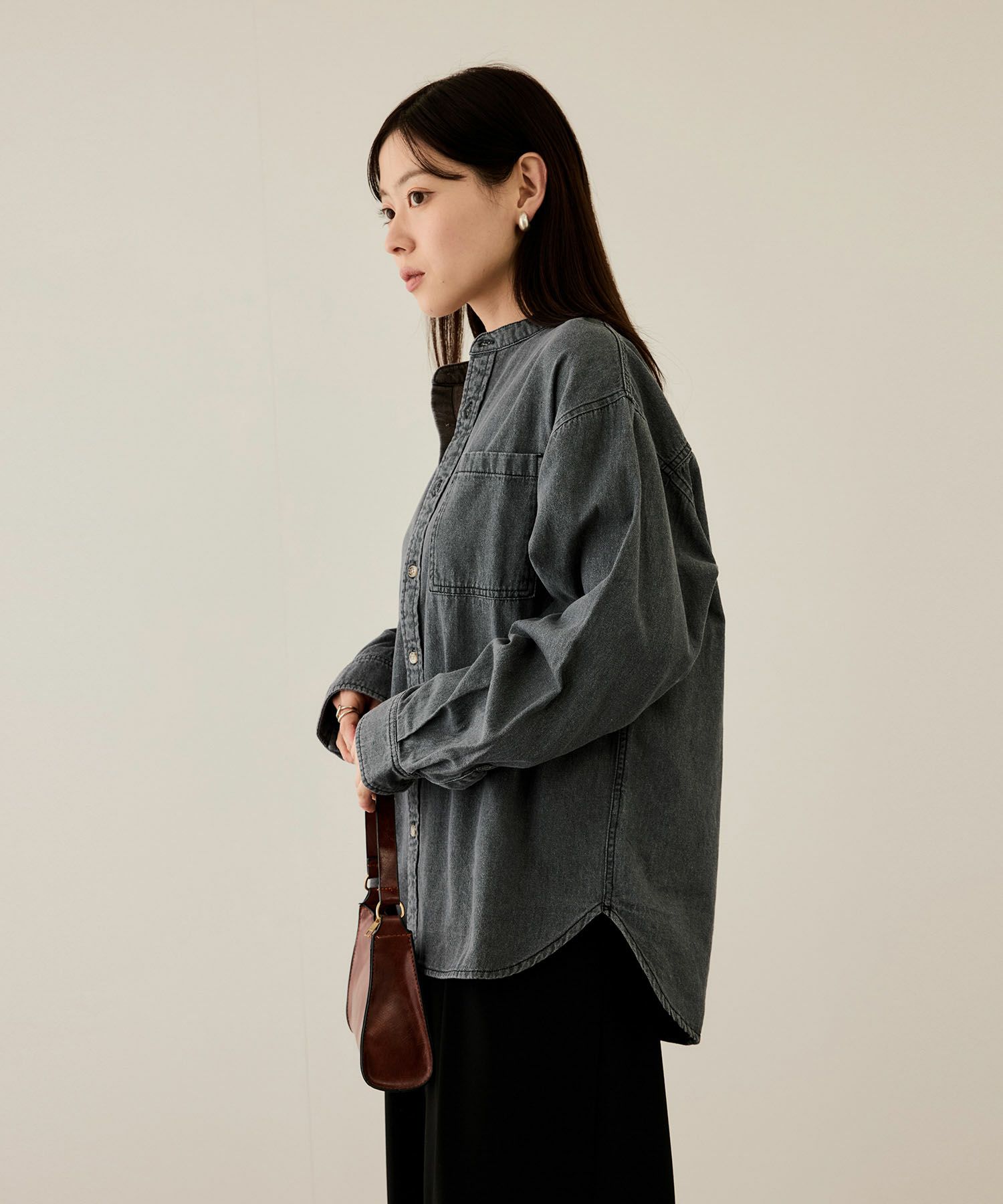 nAvy  ルーズデニムスタンドカラーシャツ レディース商品画像-10