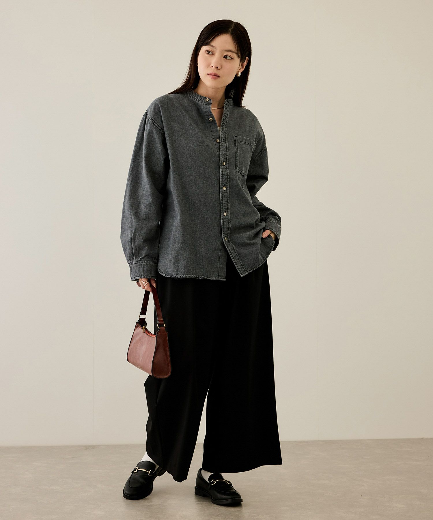 nAvy  ルーズデニムスタンドカラーシャツ レディース商品画像-11