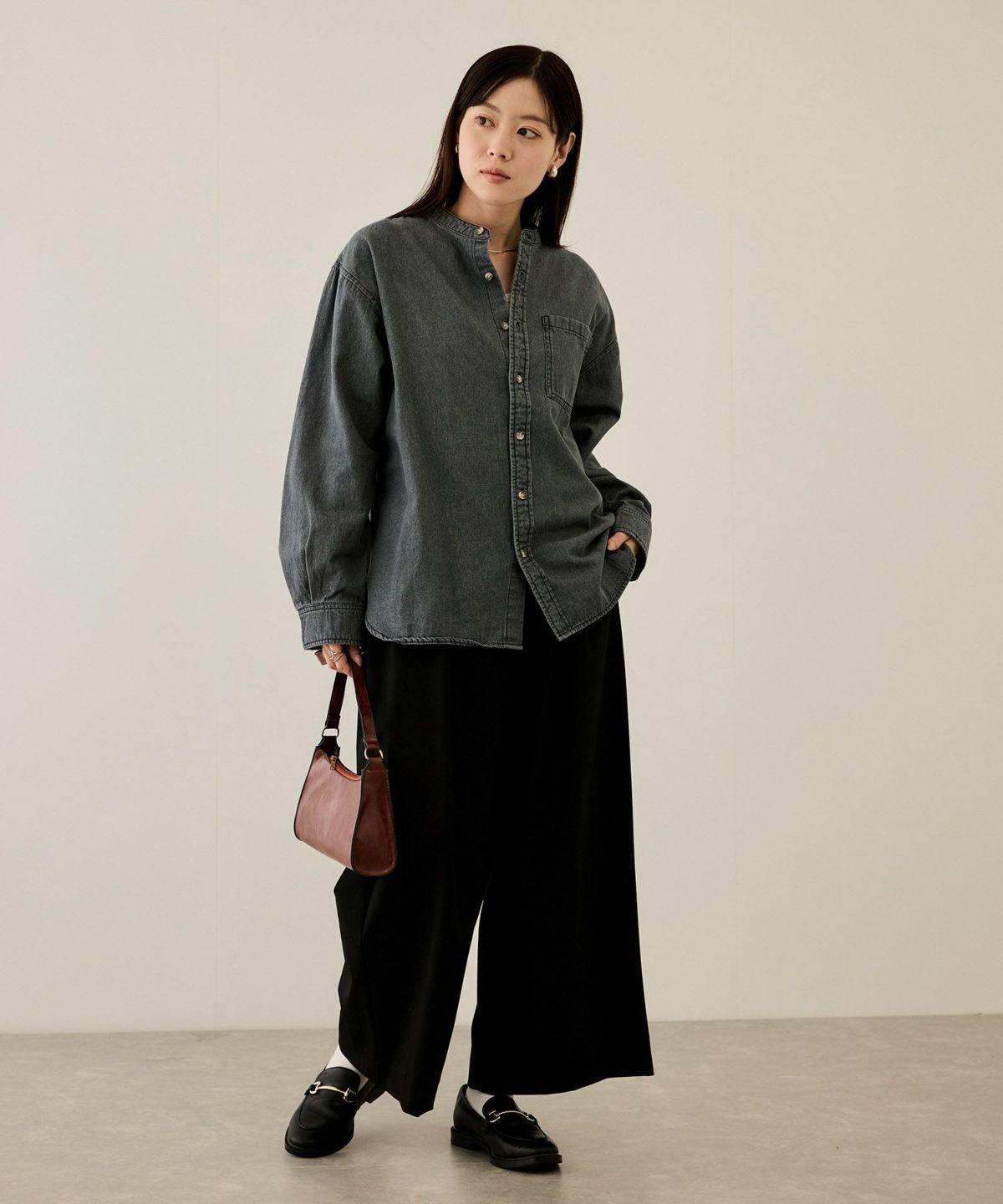 nAvy ルーズデニムスタンドカラーシャツ レディース