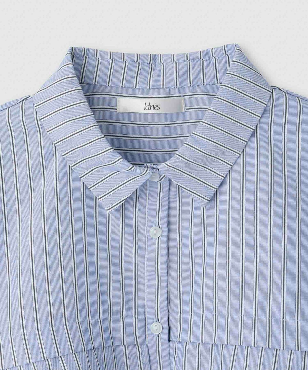 [期間限定価格]Idnes ストライプフリルシャツ レディース