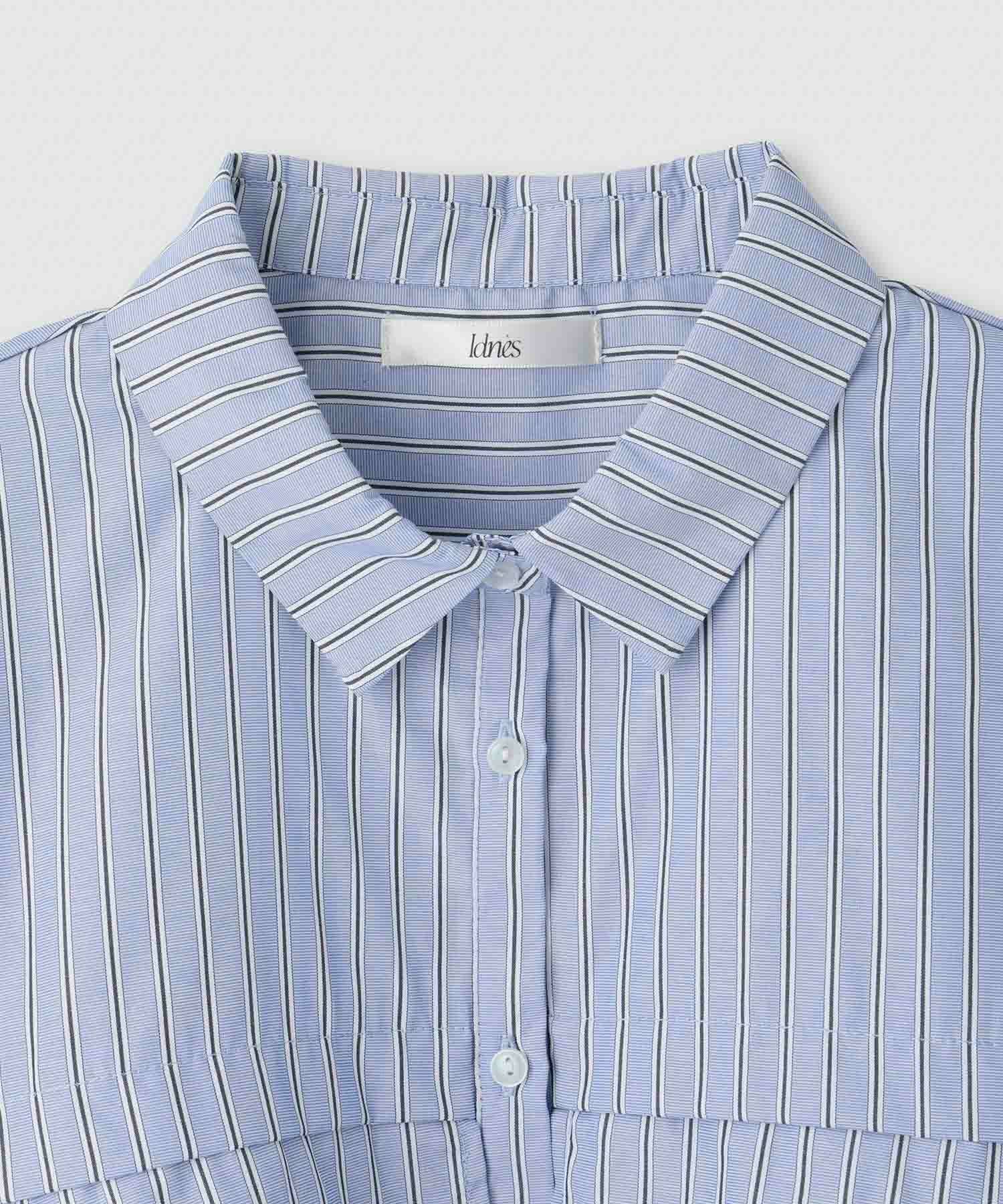 [期間限定価格]Idnes ストライプフリルシャツ レディース