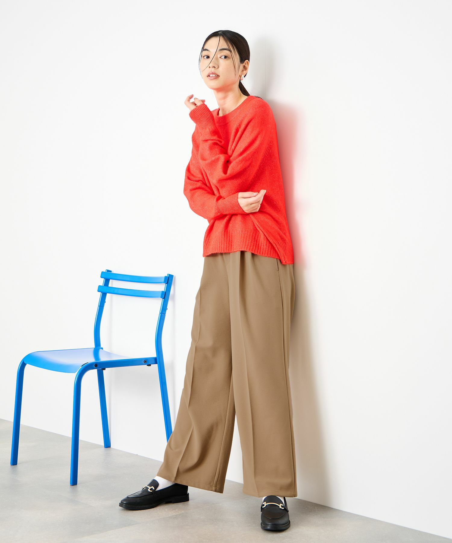 Idnes ストレッチストレートタックパンツ レディース商品画像-5