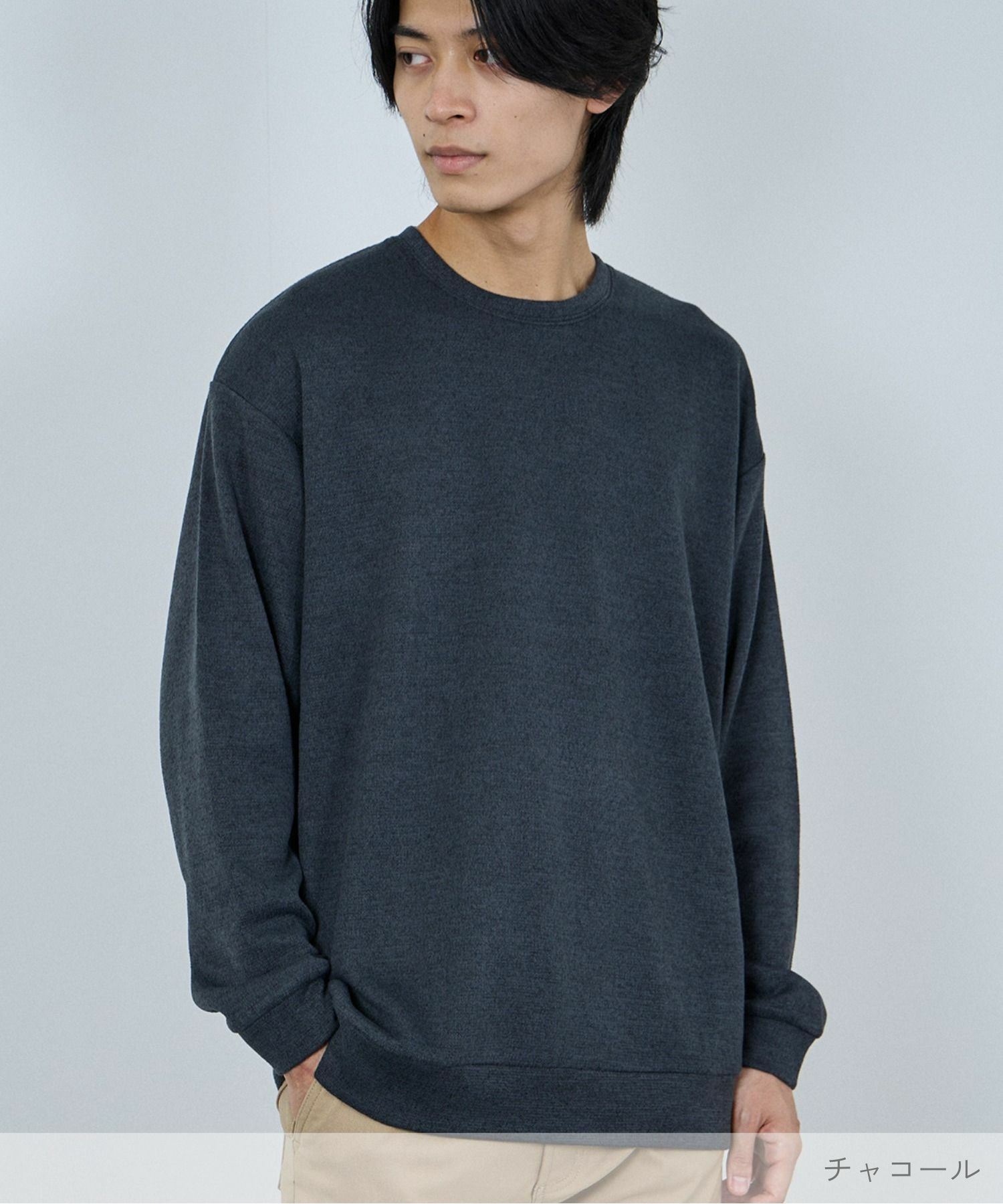 NAVY  MAC HEAT ソフトタッチクルーネックニットフリース メンズ商品サムネイル-1