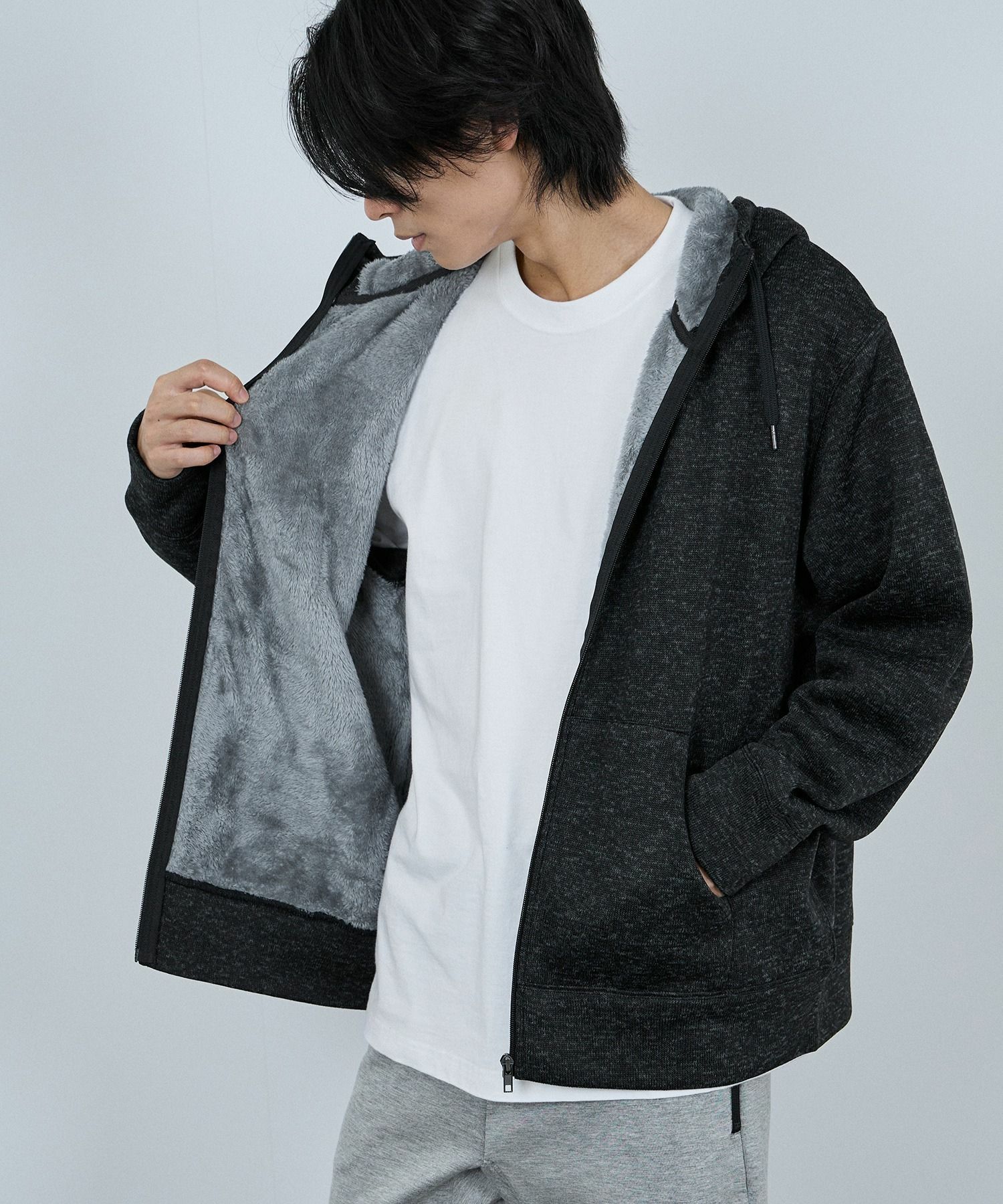 NAVY MAC HEAT 裏ボアジップパーカー メンズ