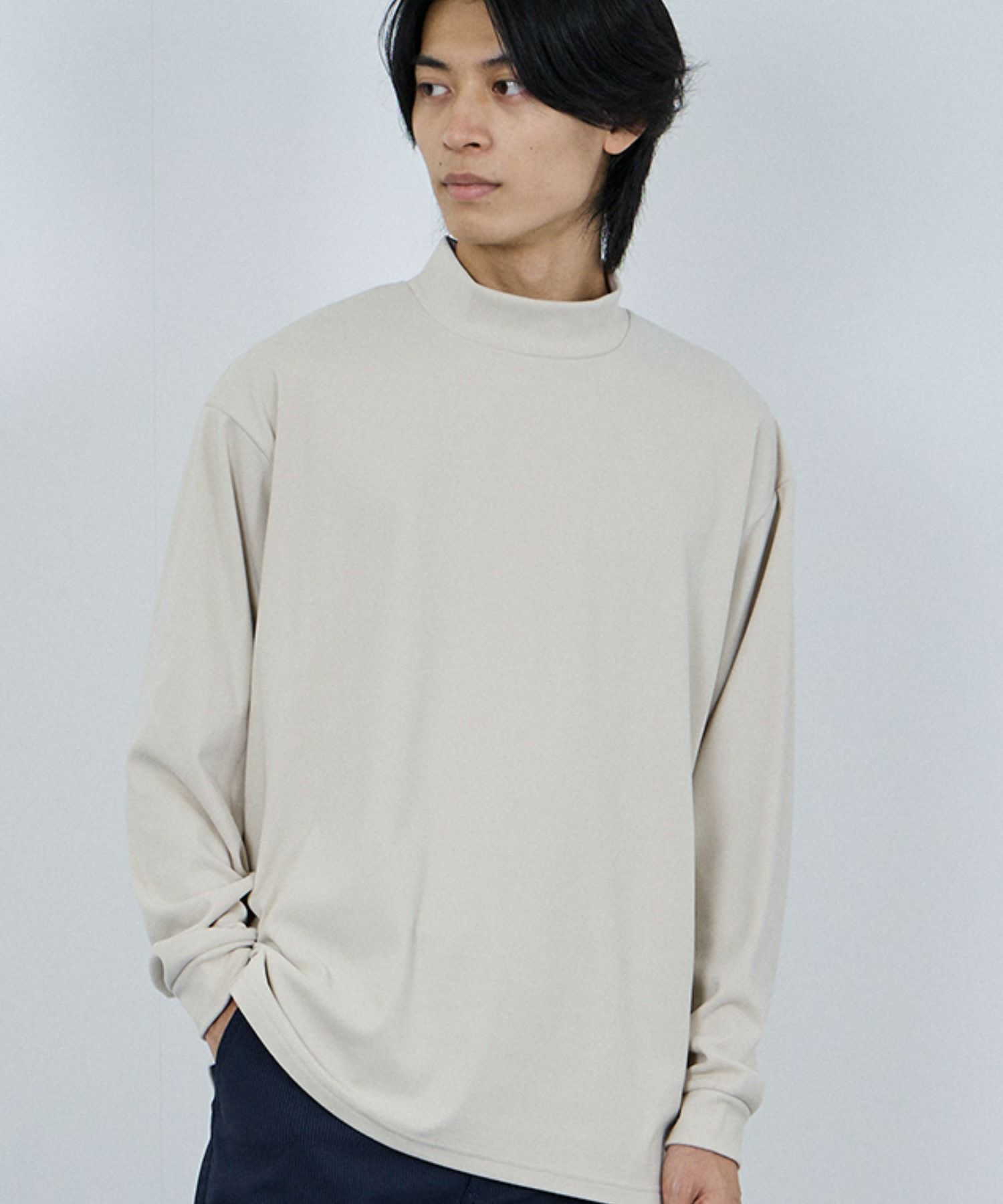 NAVY MAC HEAT シルキータッチモックネックTシャツ メンズ