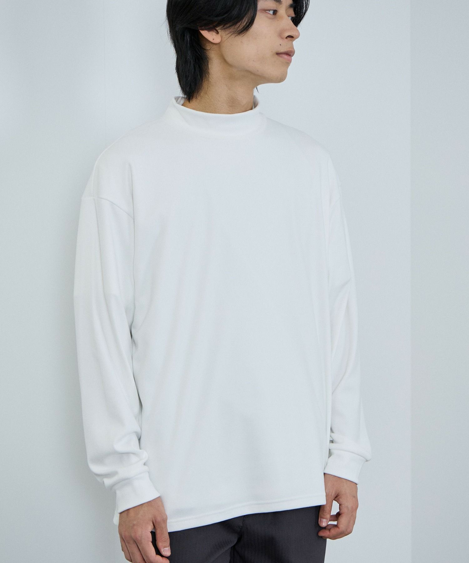 NAVY MAC HEAT シルキータッチモックネックTシャツ メンズ