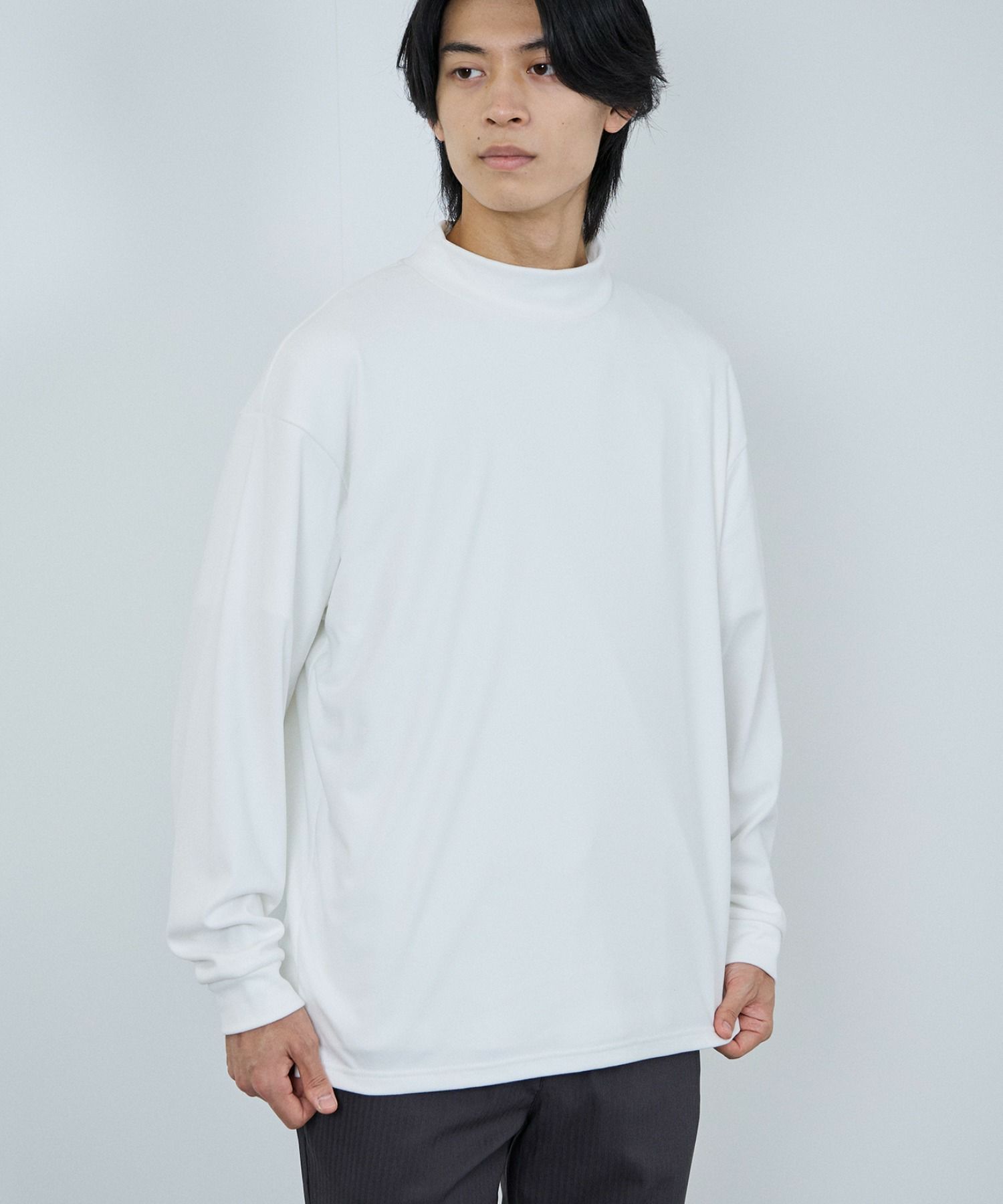NAVY  MAC HEAT シルキータッチモックネックTシャツ メンズ商品サムネイル-5