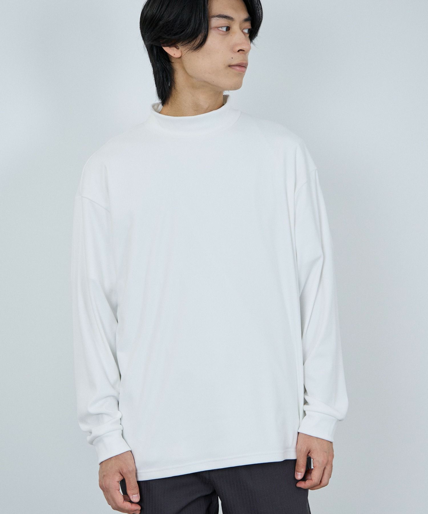 NAVY MAC HEAT シルキータッチモックネックTシャツ メンズ