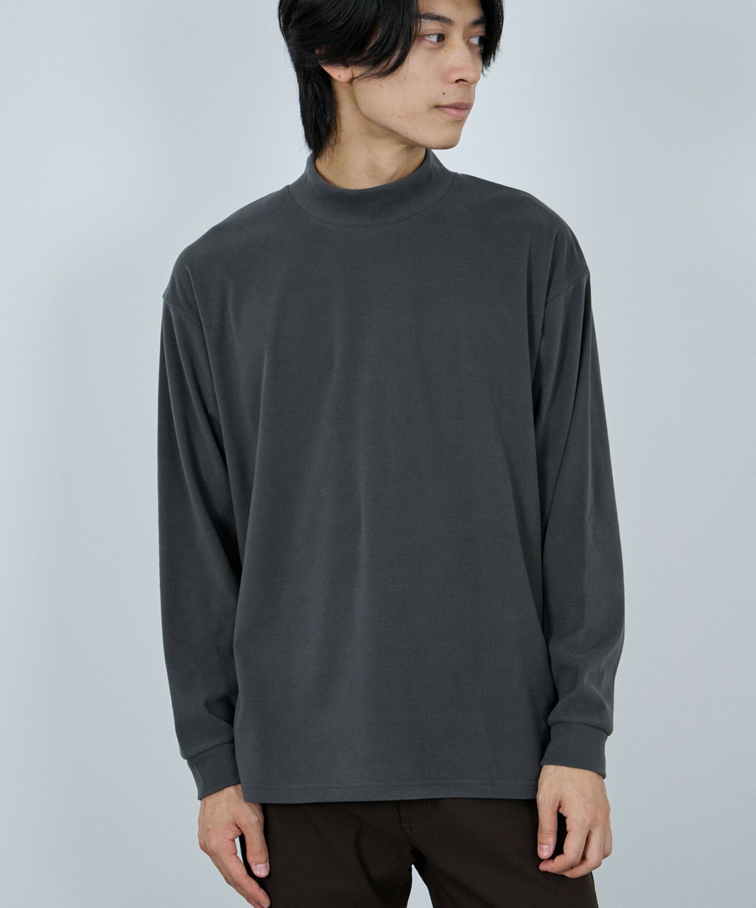 NAVY  MAC HEAT シルキータッチモックネックTシャツ メンズ商品サムネイル-7