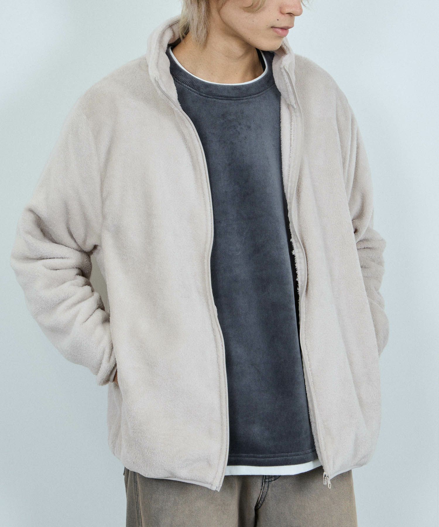 NAVY  シャギーフリースジップジャケット メンズ商品サムネイル-5
