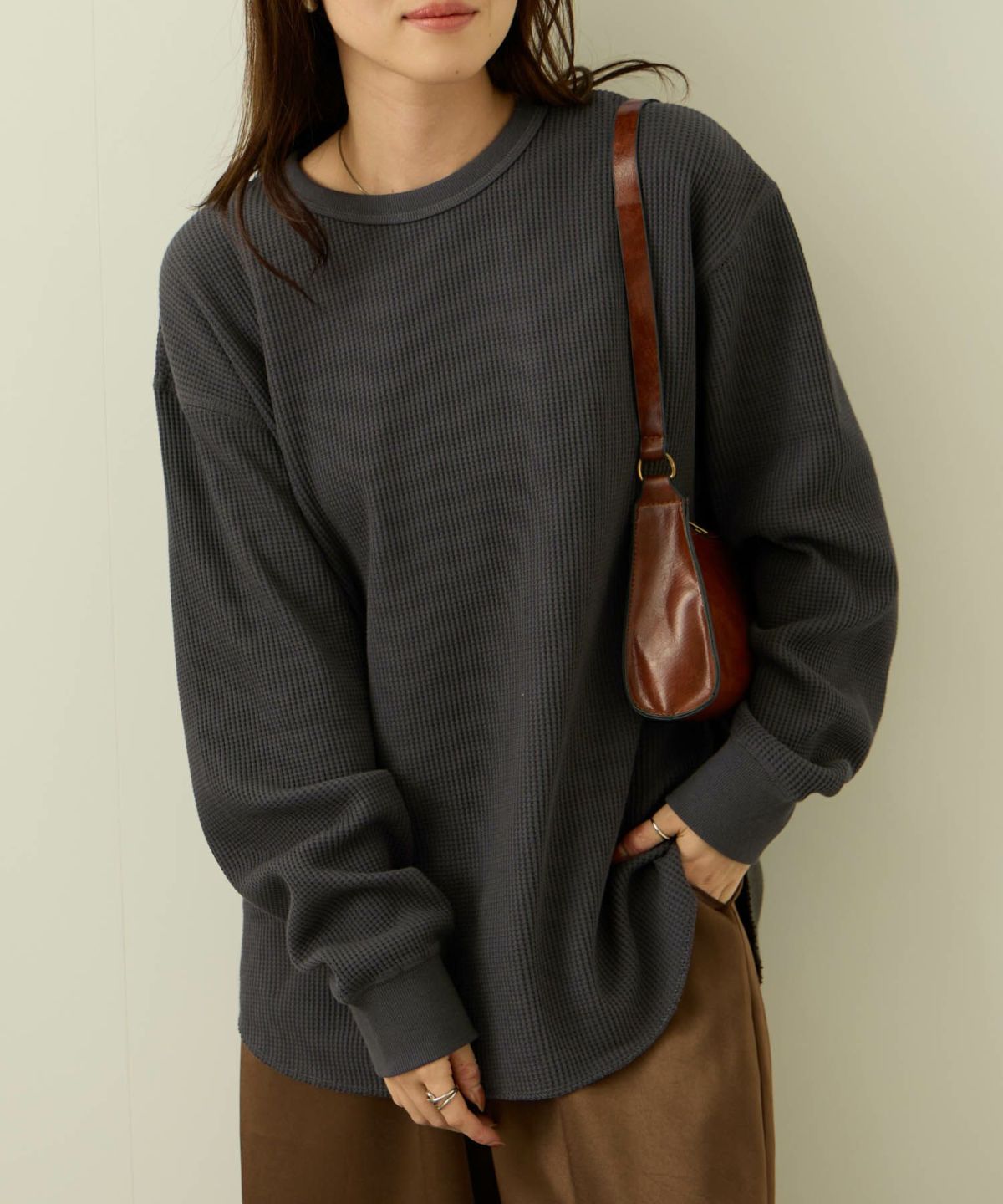 nAvy リラックスフィット ワッフルクルーネック長袖Tシャツ レディース メール便 対応商品