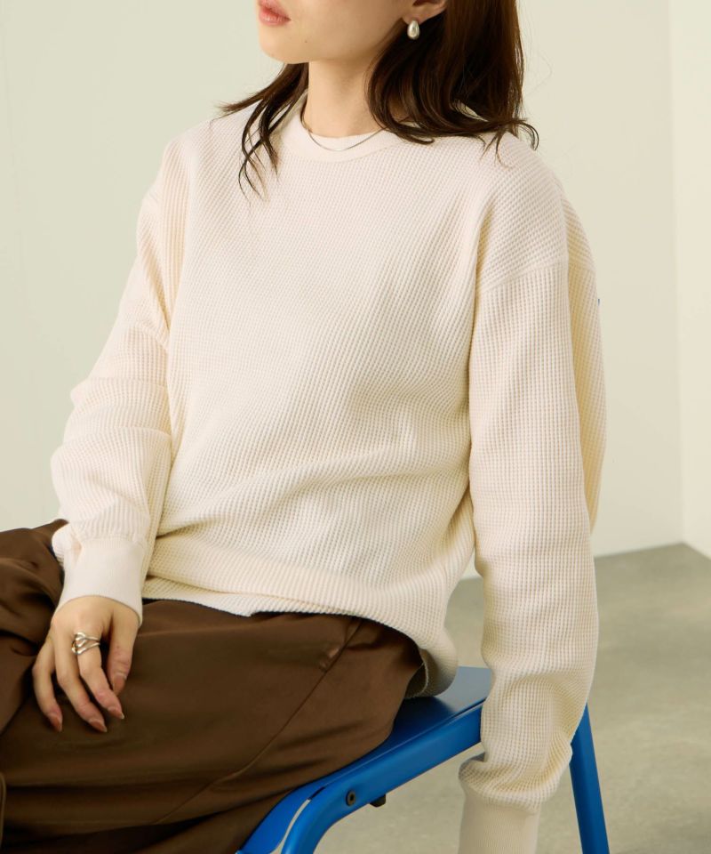 [値下げ]nAvy  リラックスフィット ワッフルクルーネック長袖Tシャツ レディース メール便 対応商品商品画像-2