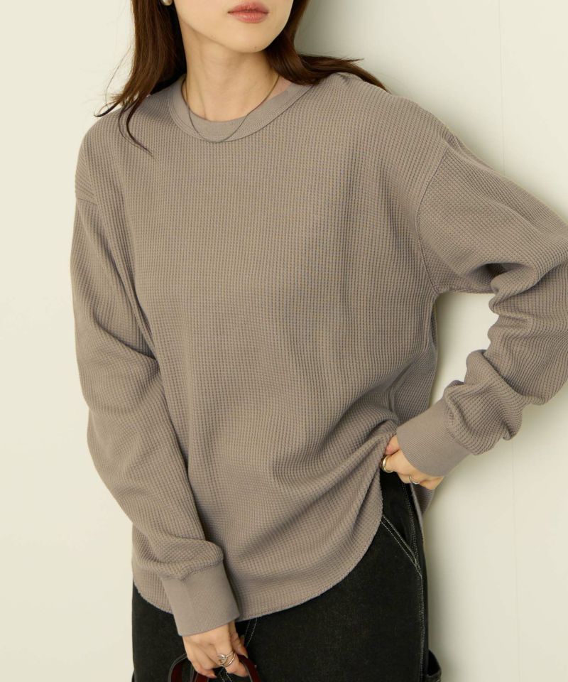 nAvy  リラックスフィット ワッフルクルーネック長袖Tシャツ レディース メール便 対応商品商品画像-4