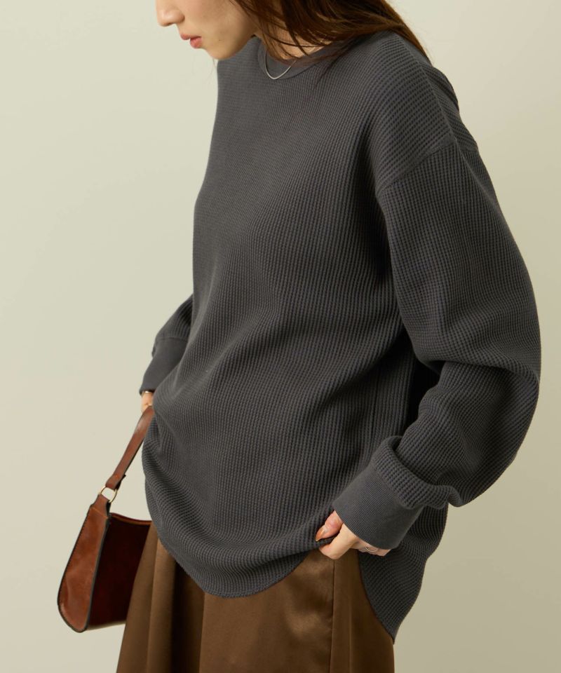 [値下げ]nAvy  リラックスフィット ワッフルクルーネック長袖Tシャツ レディース メール便 対応商品商品画像-5