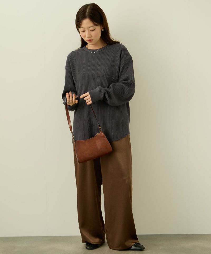 [値下げ]nAvy  リラックスフィット ワッフルクルーネック長袖Tシャツ レディース メール便 対応商品商品画像-7