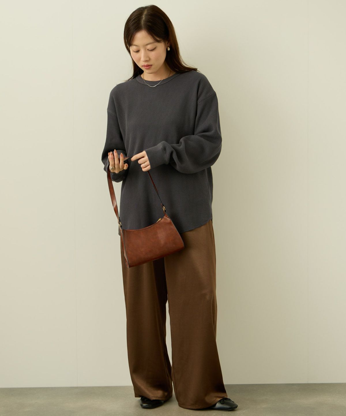 nAvy リラックスフィット ワッフルクルーネック長袖Tシャツ レディース メール便 対応商品