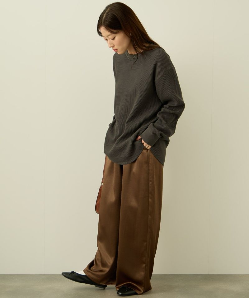 [値下げ]nAvy  リラックスフィット ワッフルクルーネック長袖Tシャツ レディース メール便 対応商品商品画像-8